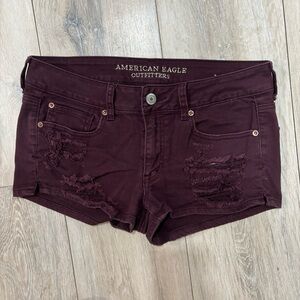 American Eagle y2k Lowrise Maroon Shortie Shorts